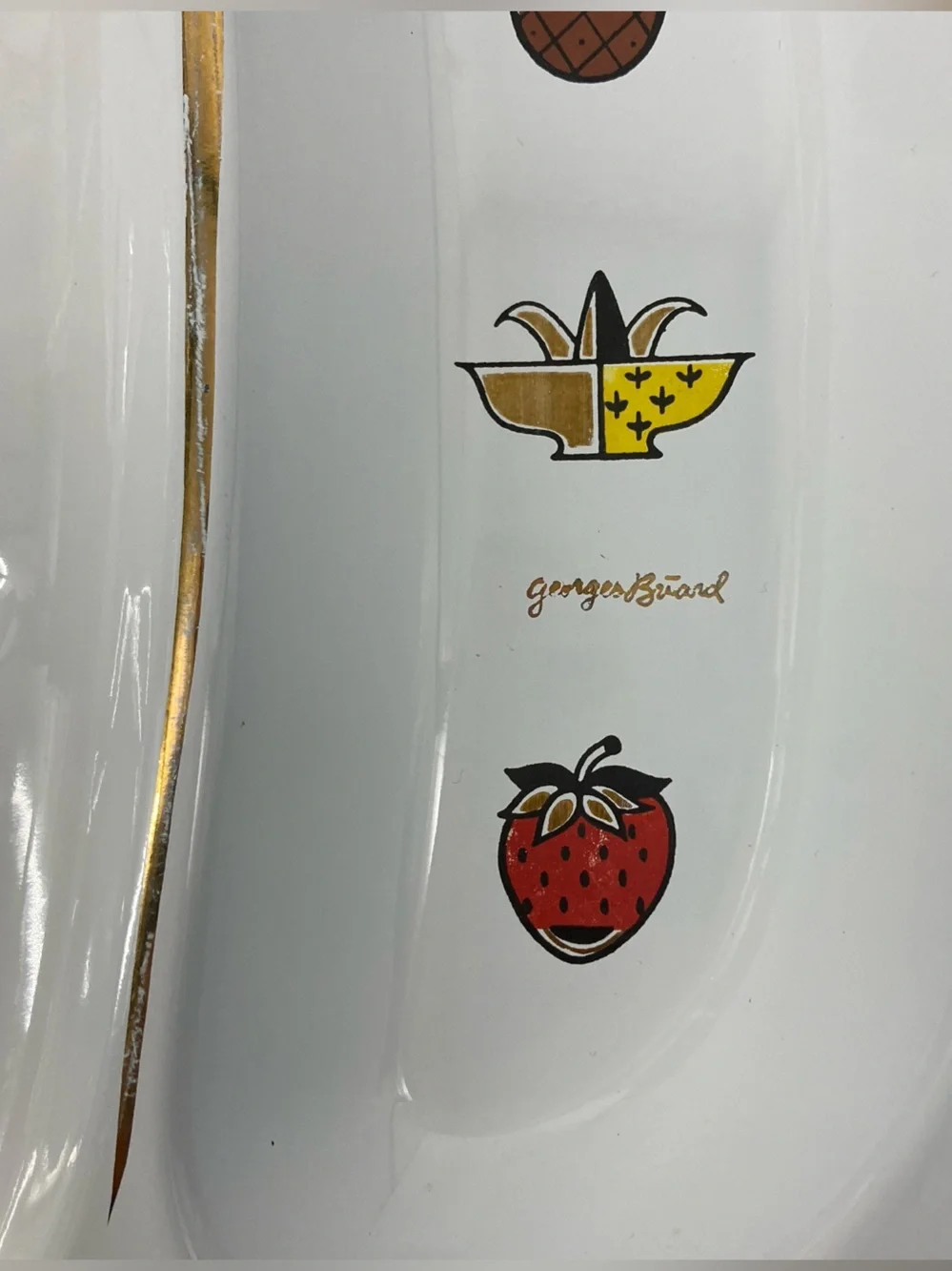 Vtg Georges Briard Enamel Divided Serving Tray MCM Fruit Gold-Trimmed Retro 18